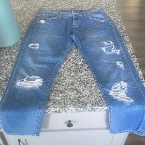 Zara Basic Denim Distressed Blue Jeans